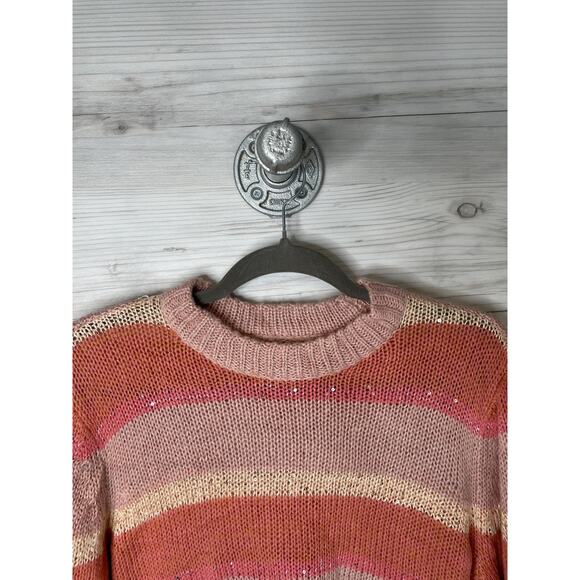 Lauren Conrad Sweater Womens Large Pink Orange Striped Sequin Knit Pullover - Picture 2 of 10